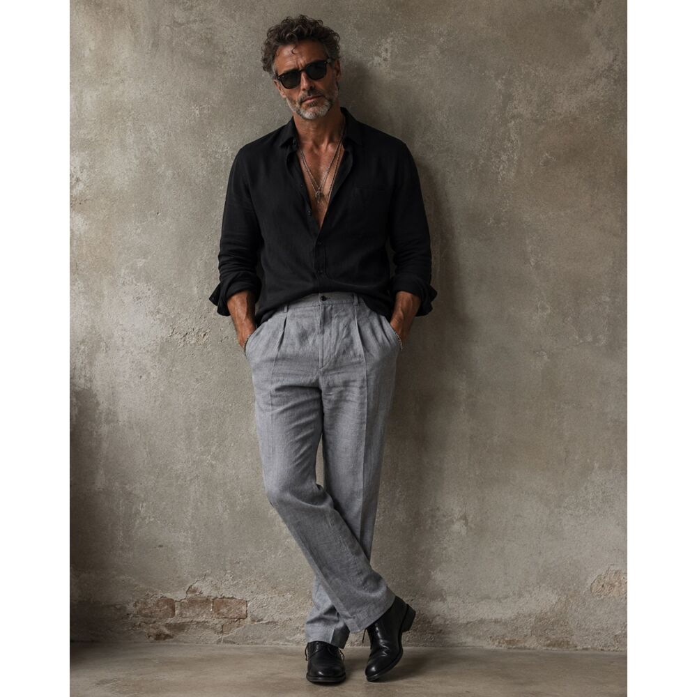 John Varvatos Gray 100% Linen Made in Italy Pants Trousers   Mens Size 58  US 38
